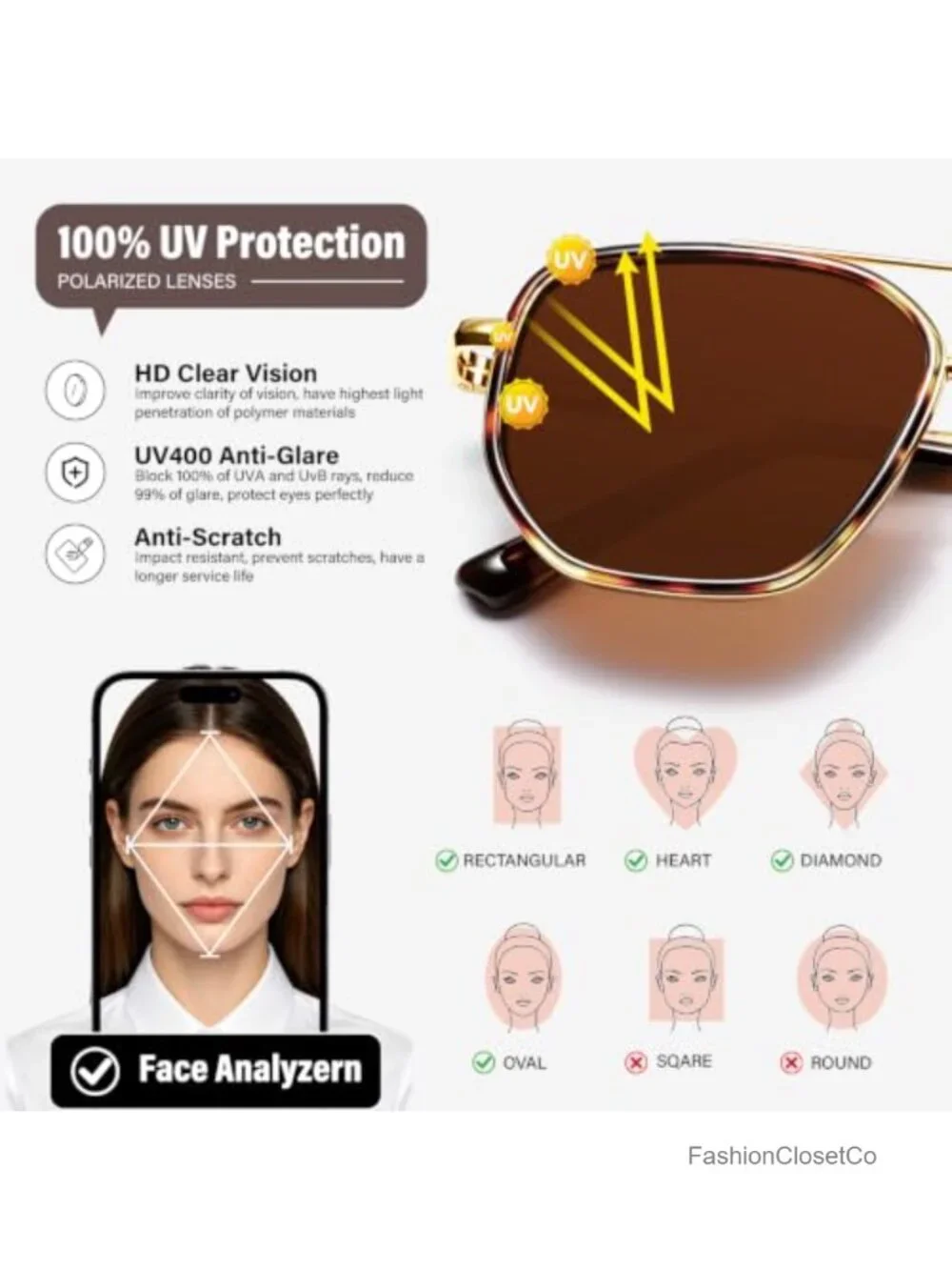 Classic Aviator Sunglasses for Women, Polarized UV Protection Metal Frame